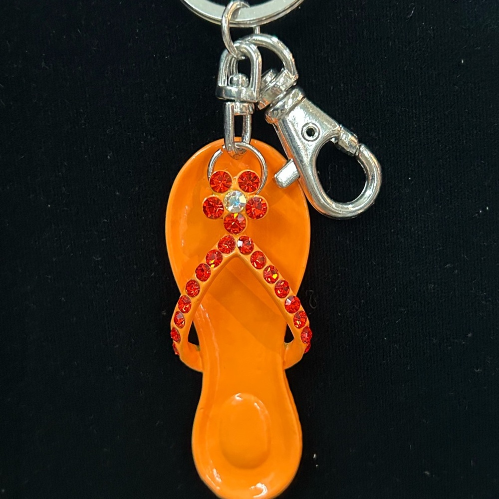 Orange Flip Flop Keychain with Red Rhinestones